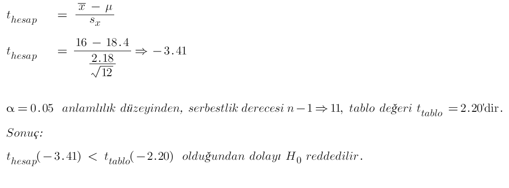Tek örnek t testi formülde yerine koyma