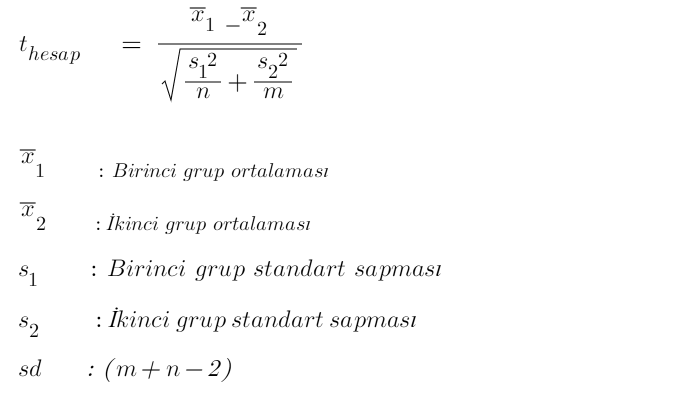 Bağımsız t testi formülü