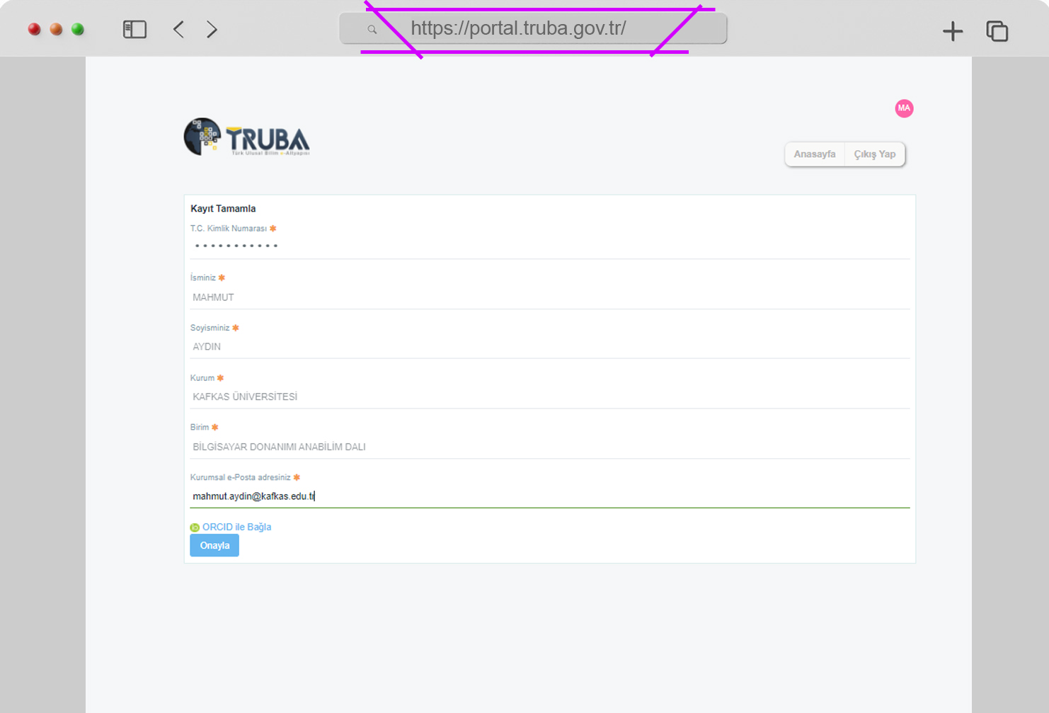 TRUBA Kullanıcı Bilgileri